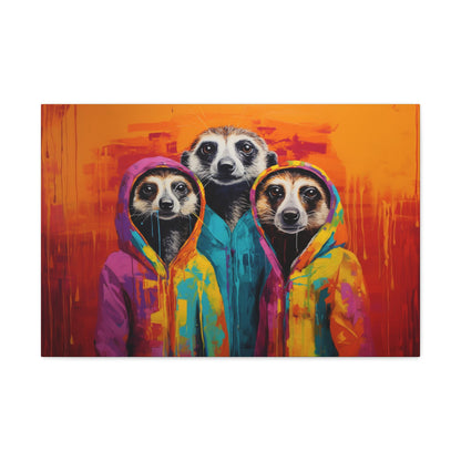 Contemporary Meerkat Trio Canvas Print - Unique Modern Art for Animal Lovers