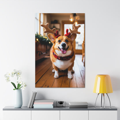 Cute Corgis wearing reindeer antlers