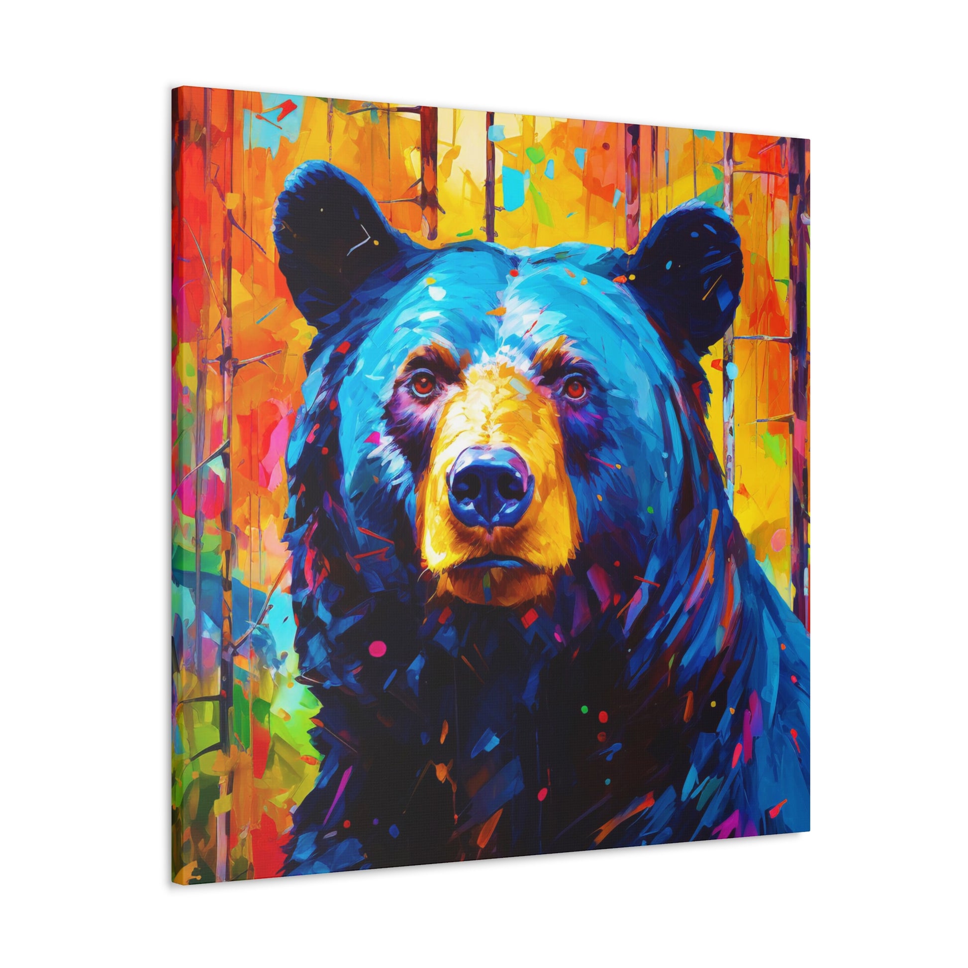 wildlife decor canvas prints, colorful black bear wall decor