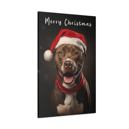 Merry Christmas Pit Bull wearing Santa hat canvas print
