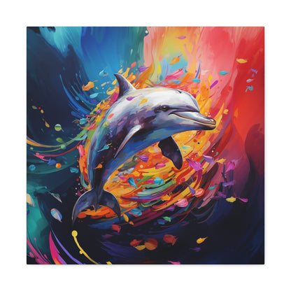 Colorful Dolphin Modern Art Canvas Print Dolphin Wall Art Decor Dolphins Prints Sea Animals Mammals Wall Decor