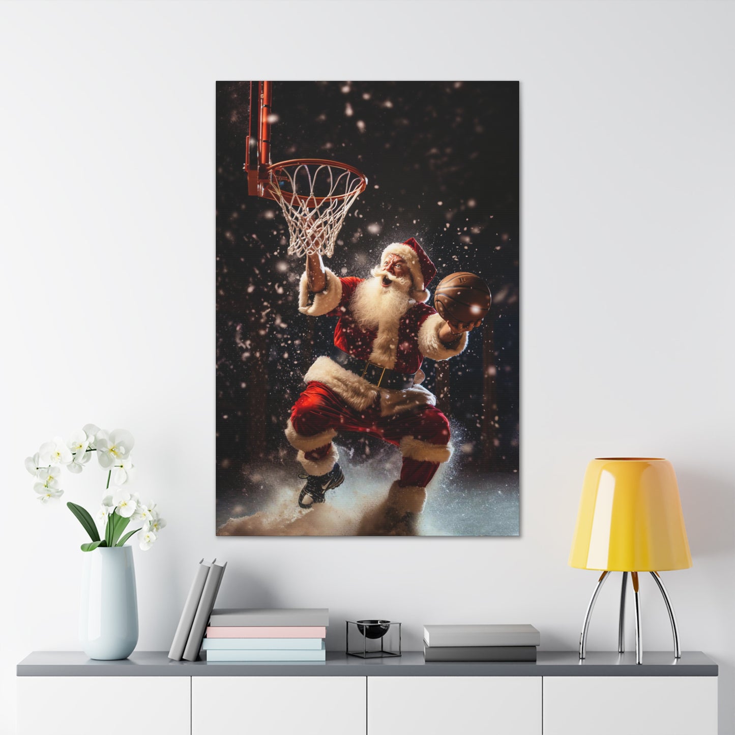 santa dunks basketball canvas prints