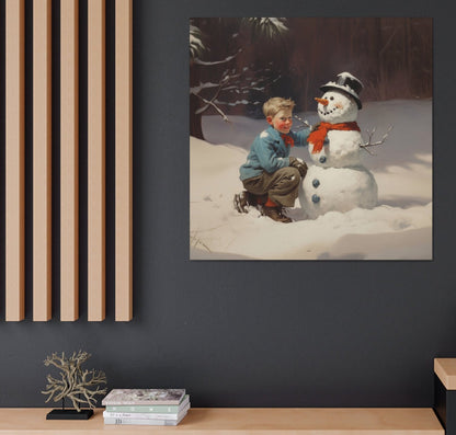 child making snowman norman rockwell canvas print