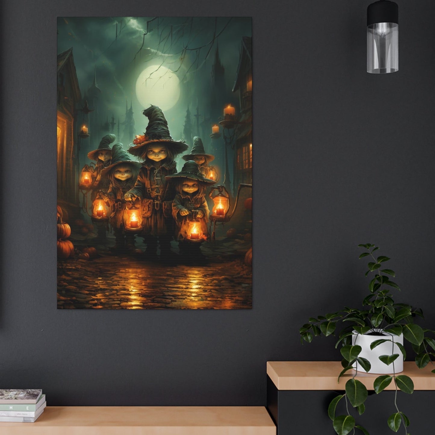 Little Witches Trick-Or-Treating Canvas Print Halloween Wall Decor Art Gifts