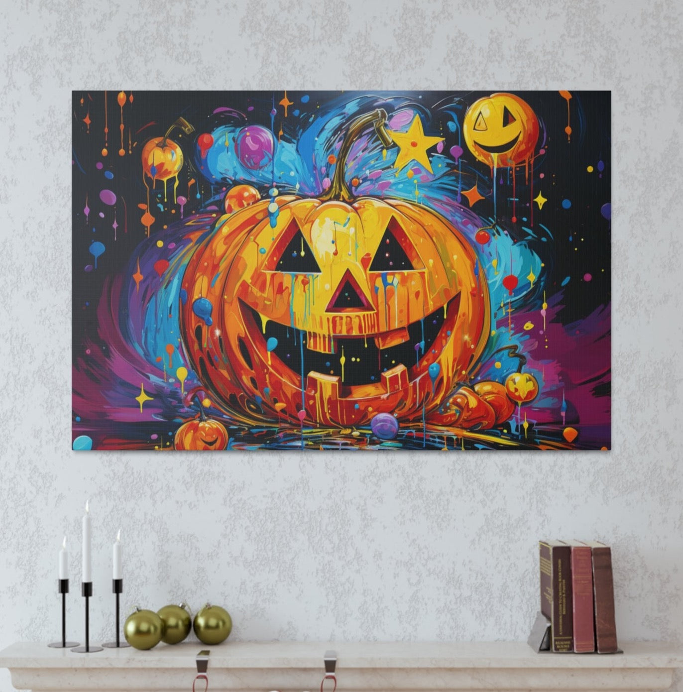 Halloween Peter Max style pumpkin wall art