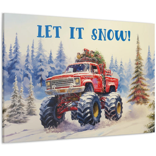 red christmas pickup truck canvas prints