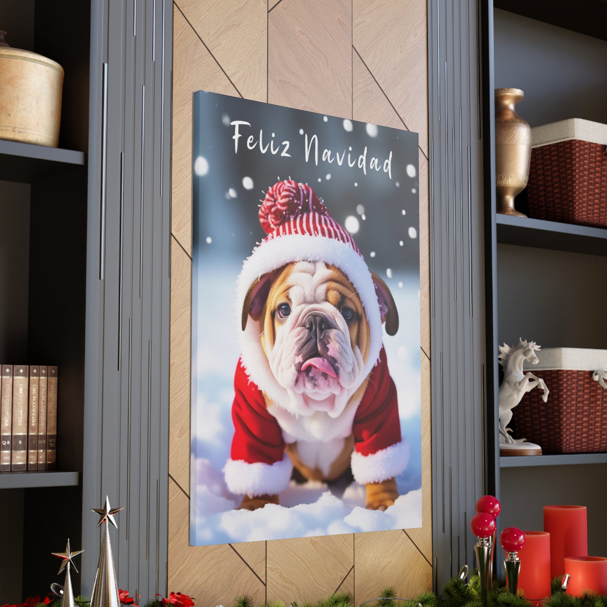 Christmas Bulldogs Feliz Navidad canvas prints
