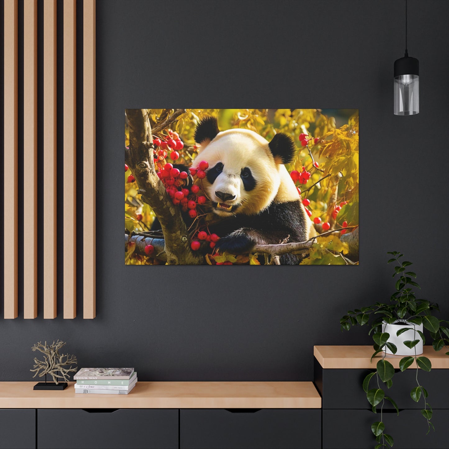 Cute Panda Eating Berries Canvas Print Panda Wall Art Decor Panda Wall Decor Pandas Art Prints
