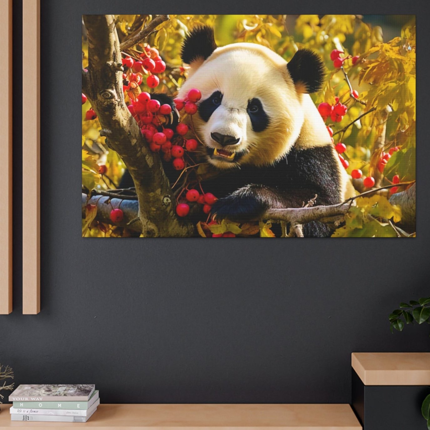 panda eating berries wall decor art