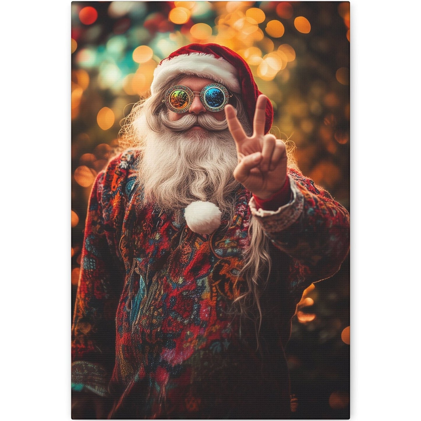 hippie Santa Claus wall decor ideas, hippie Santa peace sign canvas print