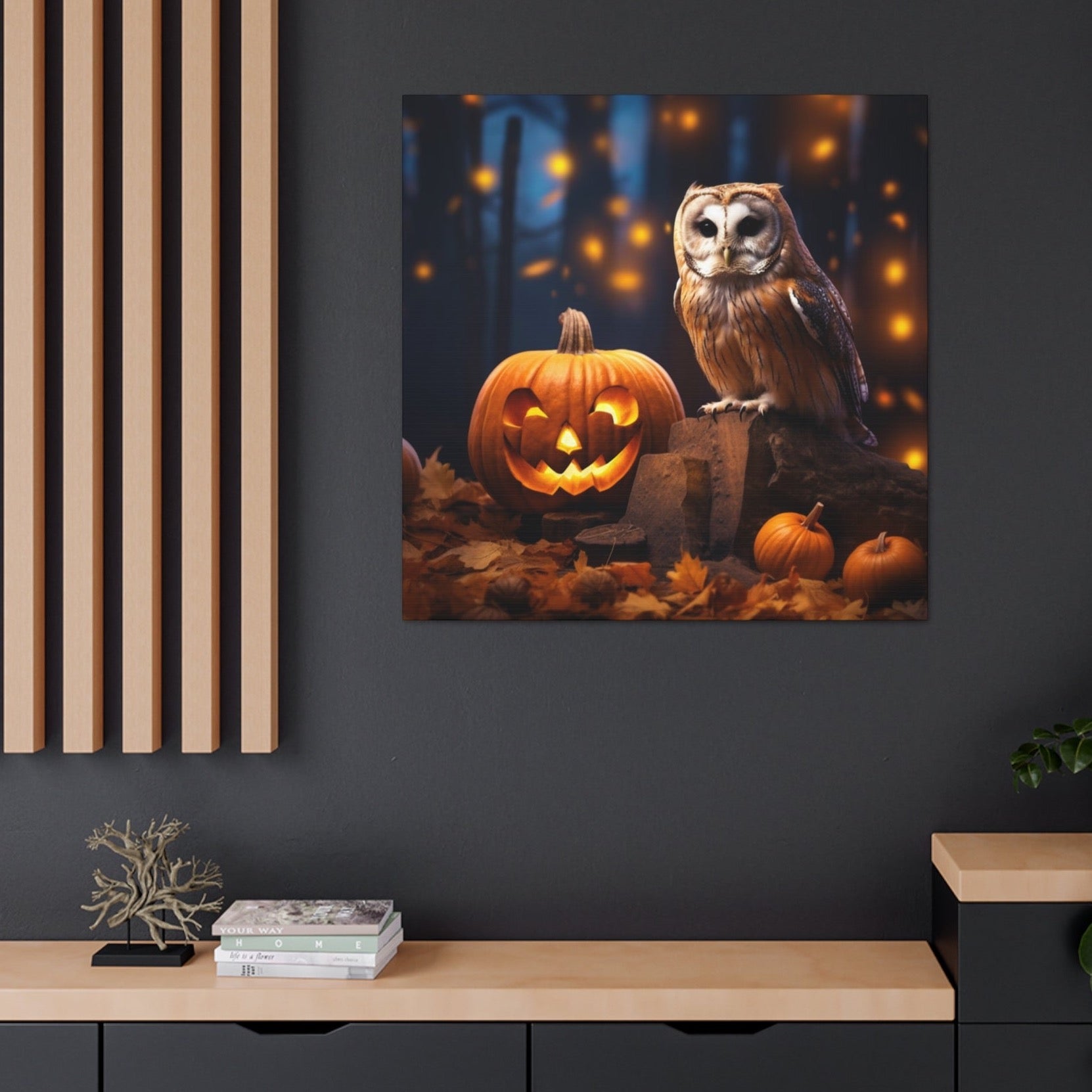 Halloween owl jack-o-lantern canvas prints