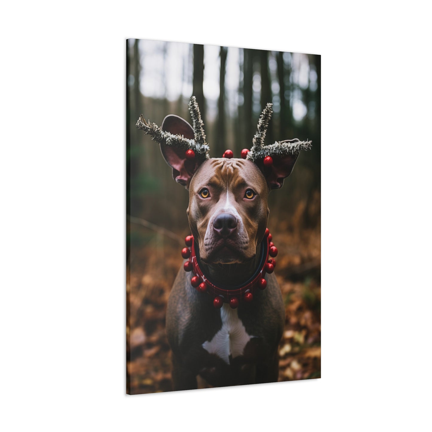 Pit Bull wearing antlers canvas print