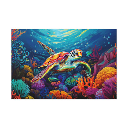 Art Deco sea turtle canvas print