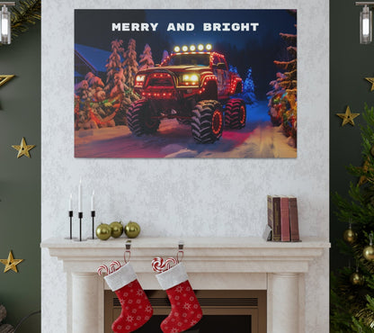 monster truck christmas red wall decor art