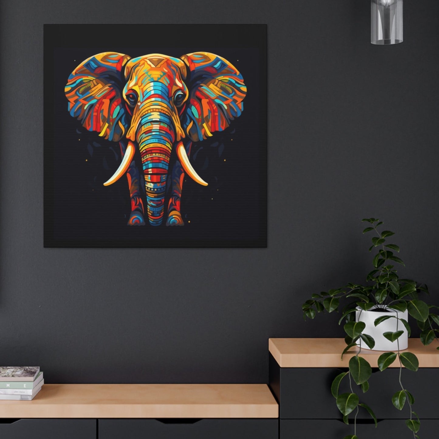 art deco elephant stretched canvas print