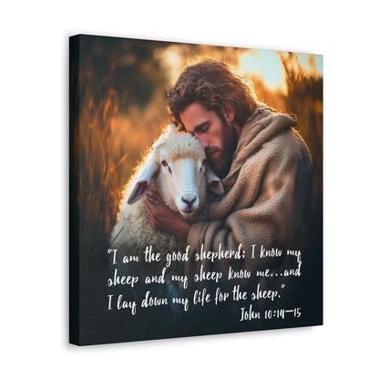 John 10:14-15 lamb canvas art decor, jesus the good shepherd scripture quote