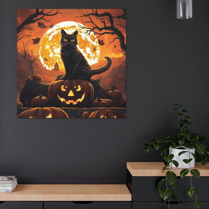 Halloween black cat on pumpkin poster art