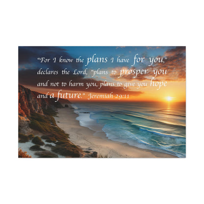 Jeremiah 29:11 canvas print, ocean sunset Scripture canvas print