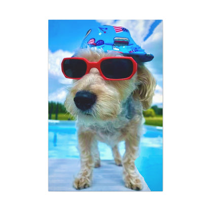 fun dog canvas print, aesthetic dog sunglasses decor