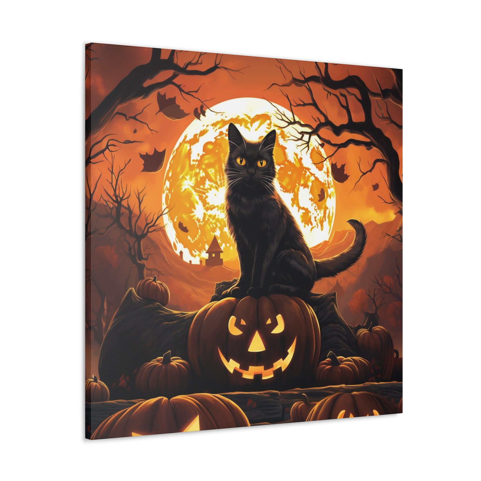 Halloween wall decor indoor black cat sitting on jack-o-lantern