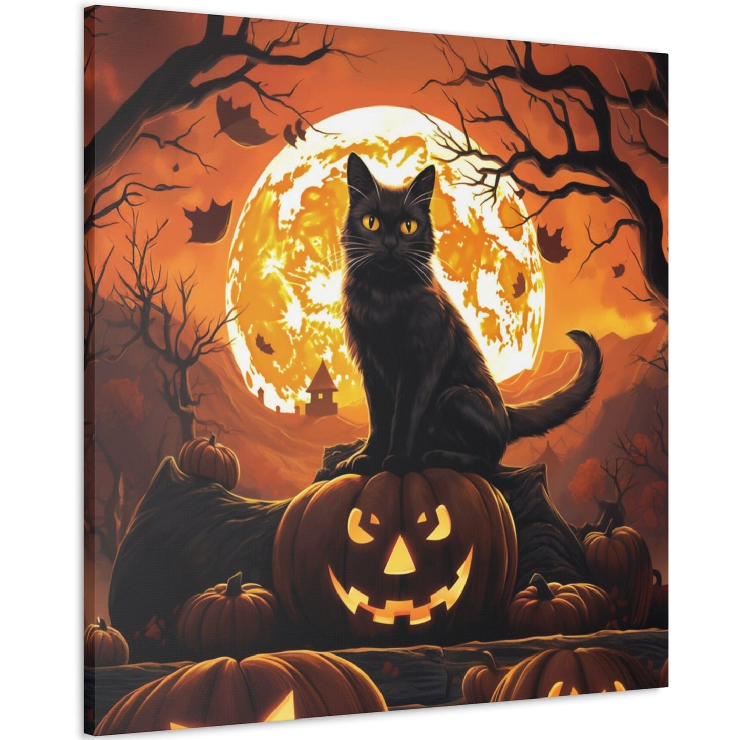 Halloween wall decor indoor black cat sitting on jack-o-lantern