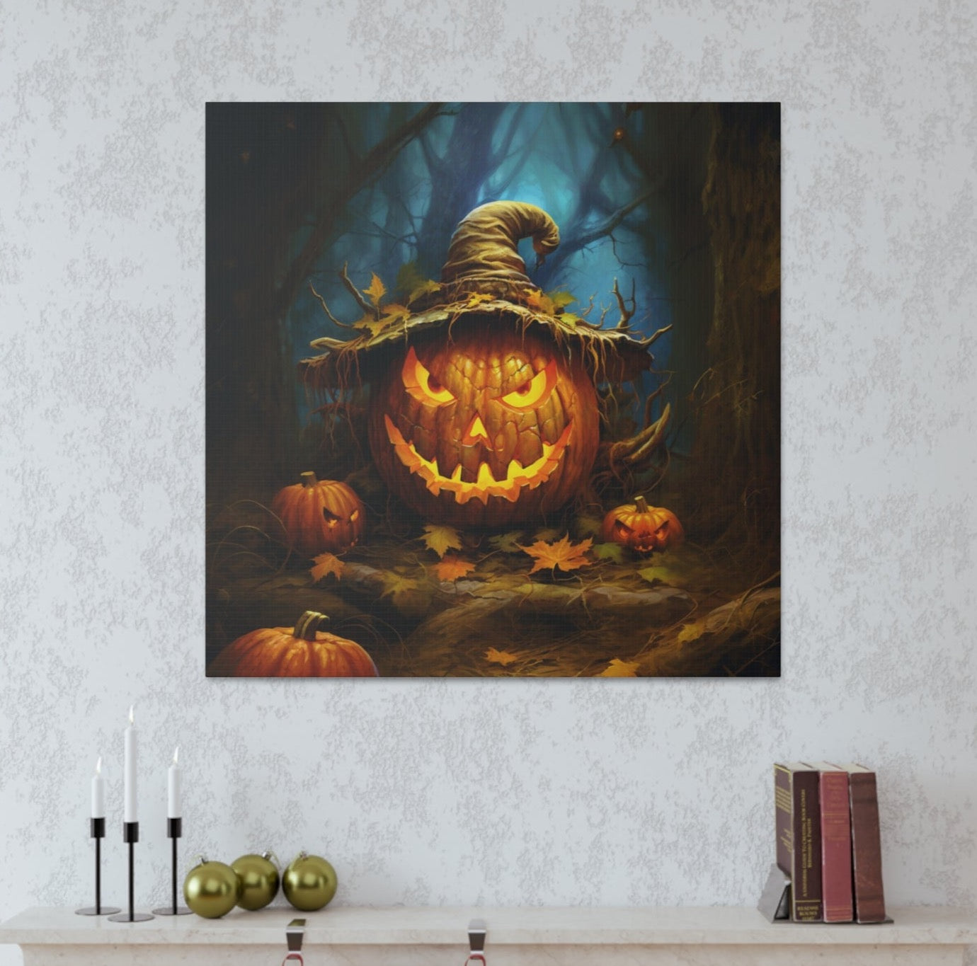 jack-o-lantern in witch’s hat wall decor