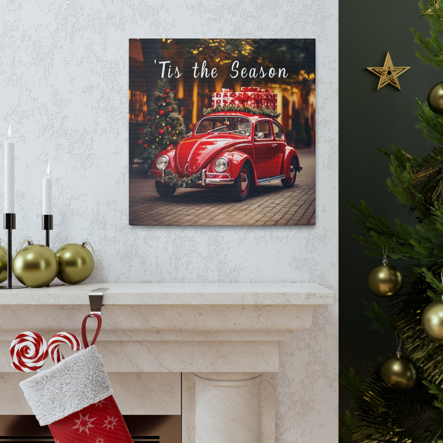 Christmas Volkswagen Beetle canvas prints