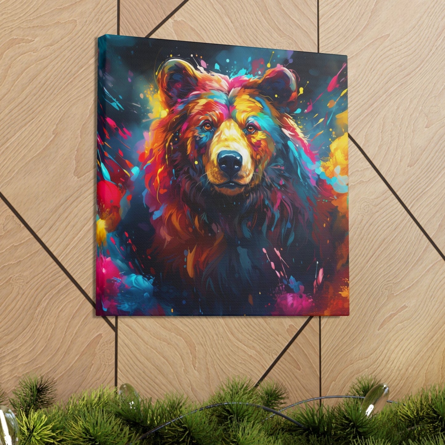 modern art black bear stretched canvas prin