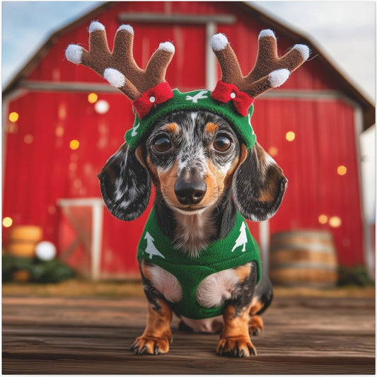 christmas gifts for dapple dachshund lovers, Dachshund wearing reindeer antlers canvas print