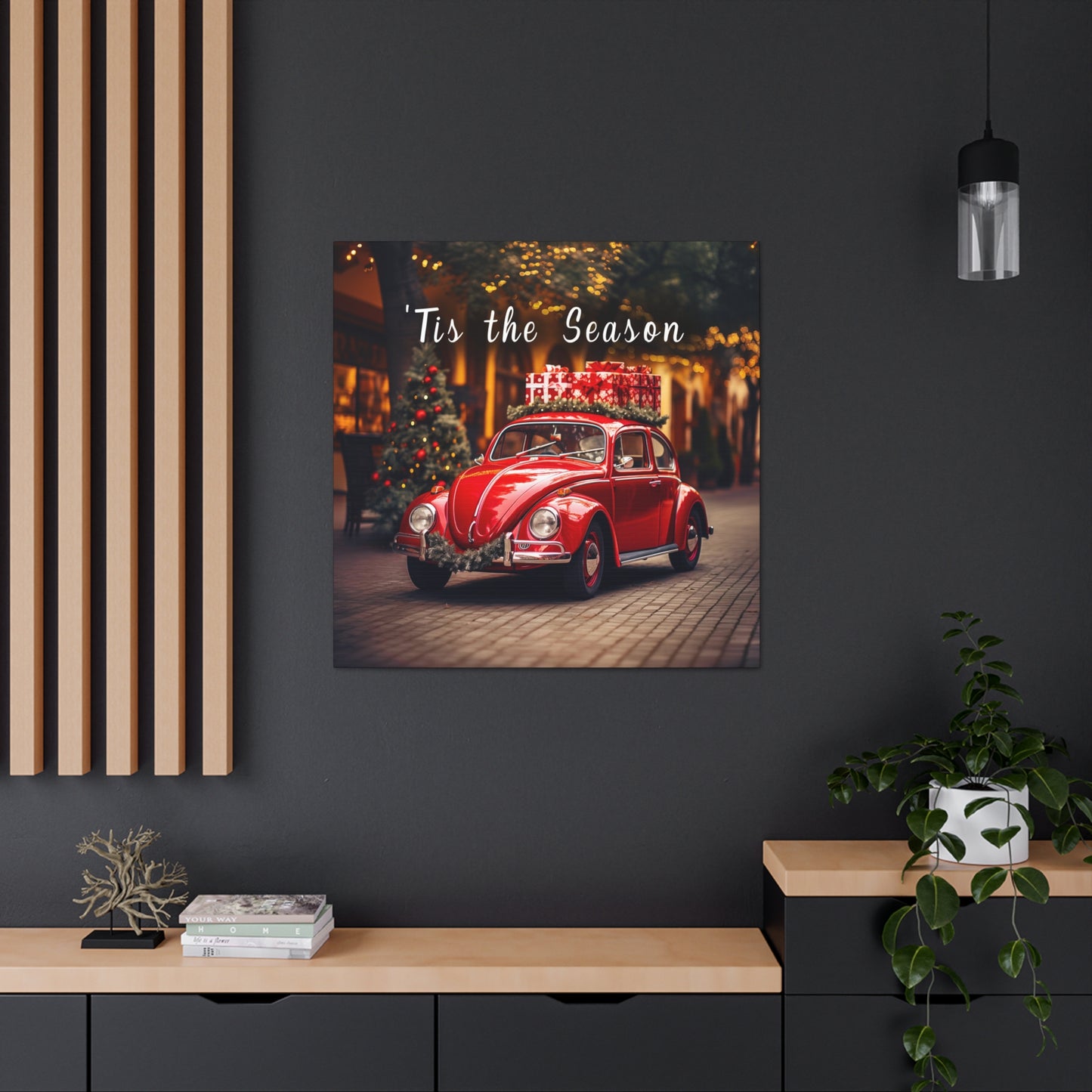 Volkswagen Beetle christmas red wall decor art