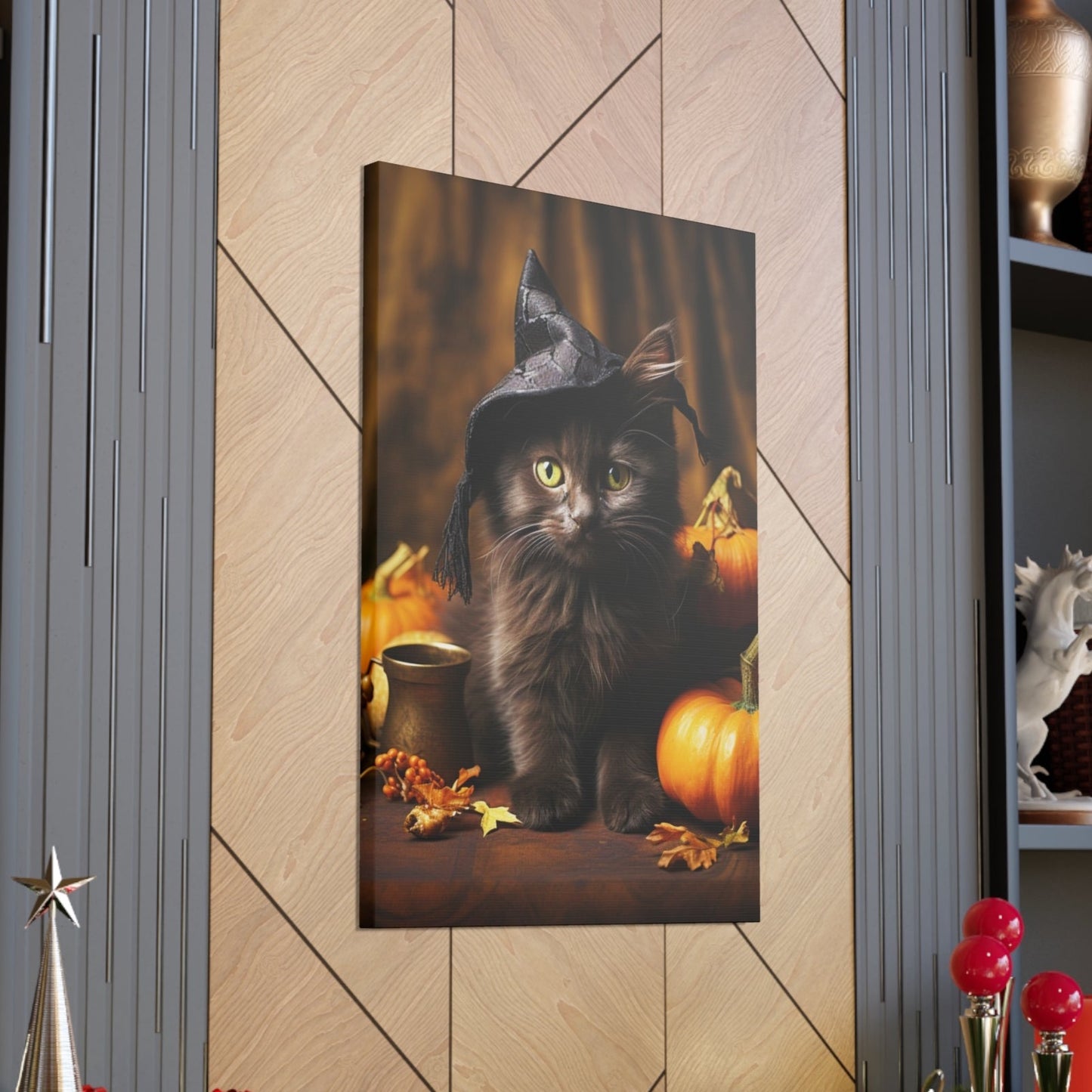 Halloween canvas prints witch hat black cats