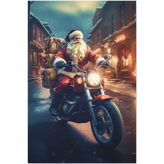 santa riding motorcycle canvas print