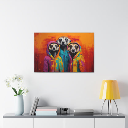 Contemporary Meerkat Trio Canvas Print - Unique Modern Art for Animal Lovers