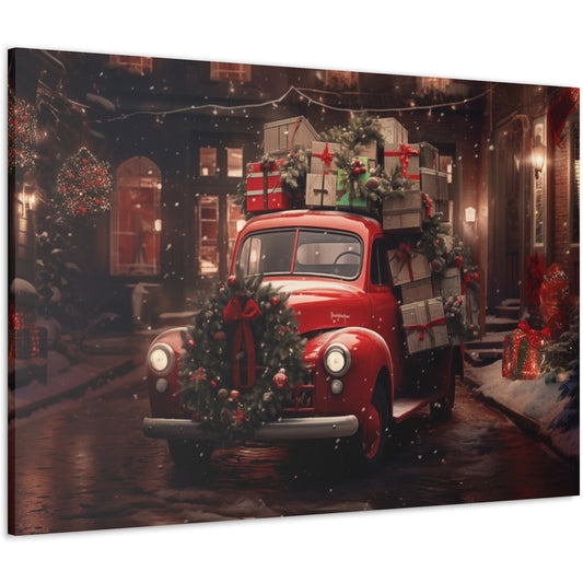 red christmas pickup truck wall decor art