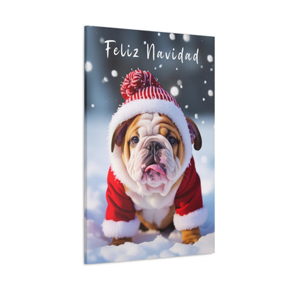 Feliz Navidad Bulldogs wearing Santa hat canvas print