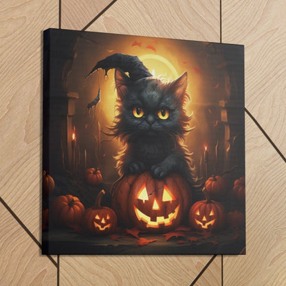 Halloween black cat on pumpkin poster art