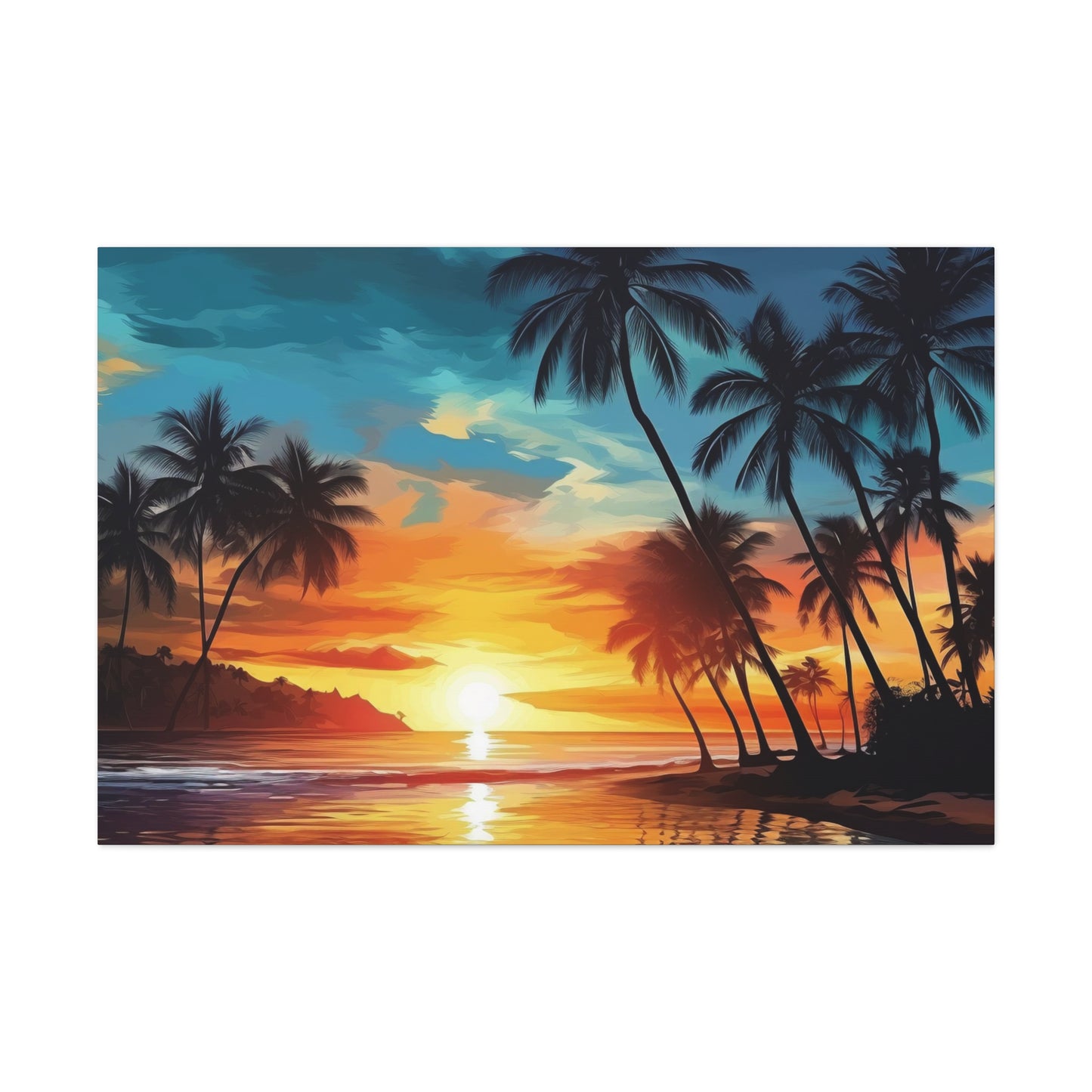 tropical sunset wall art, aesthetic ocean sunset canvas print