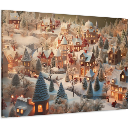 snowy christmas village wall art