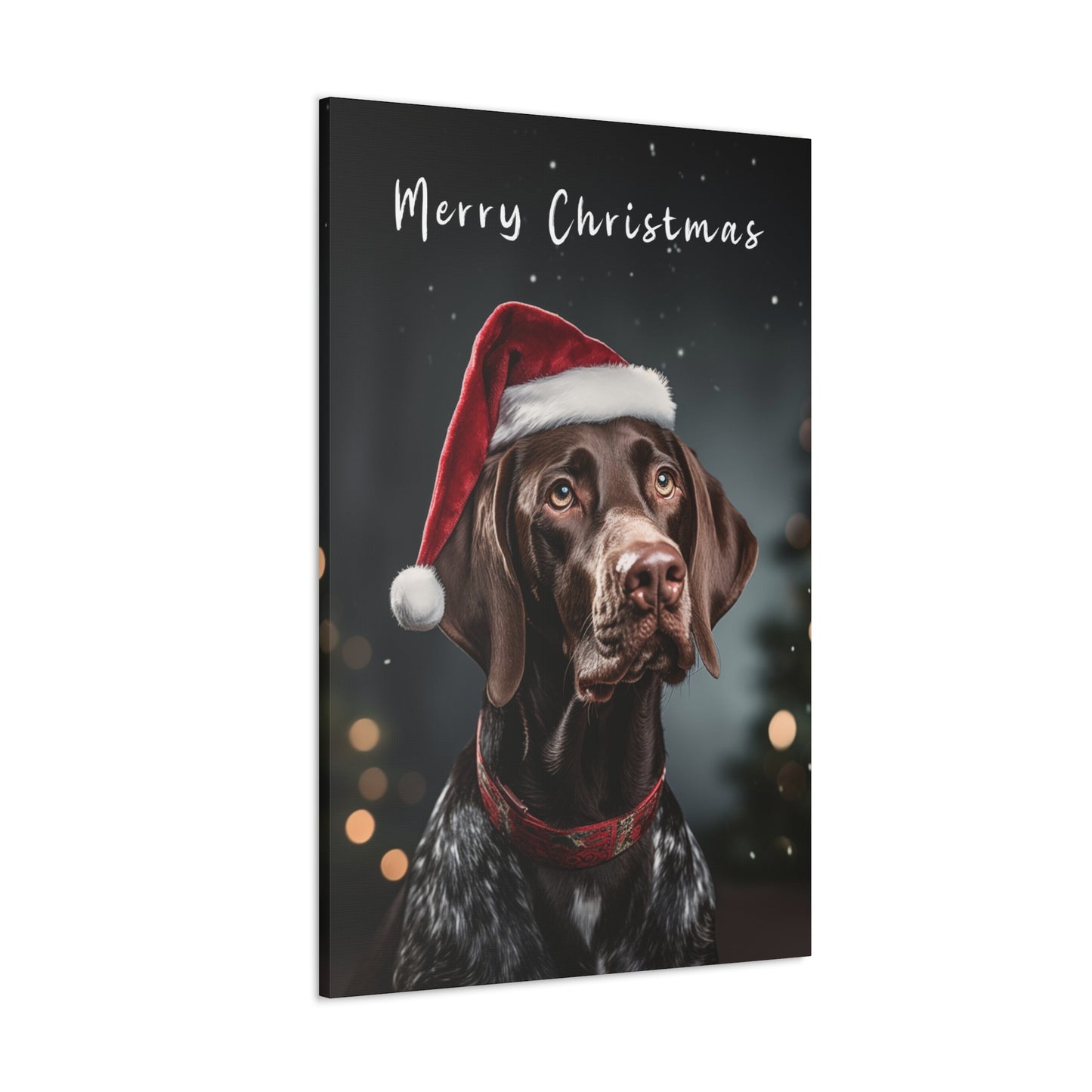 Merry Christmas German Shorthaired Pointer wearing Santa hat canvas print