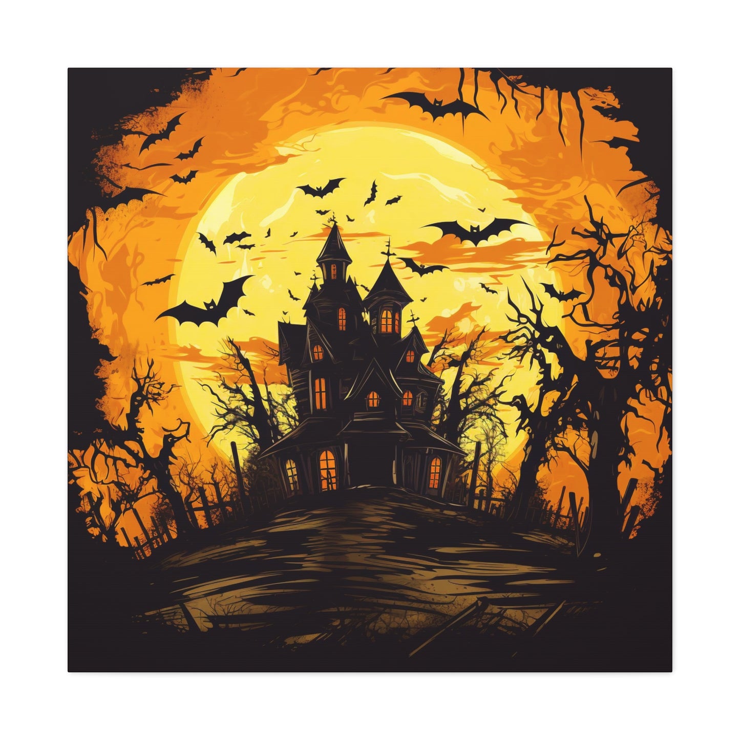 Haunted House Silhouette Canvas Print Halloween Wall Decor Art Prints Gifts