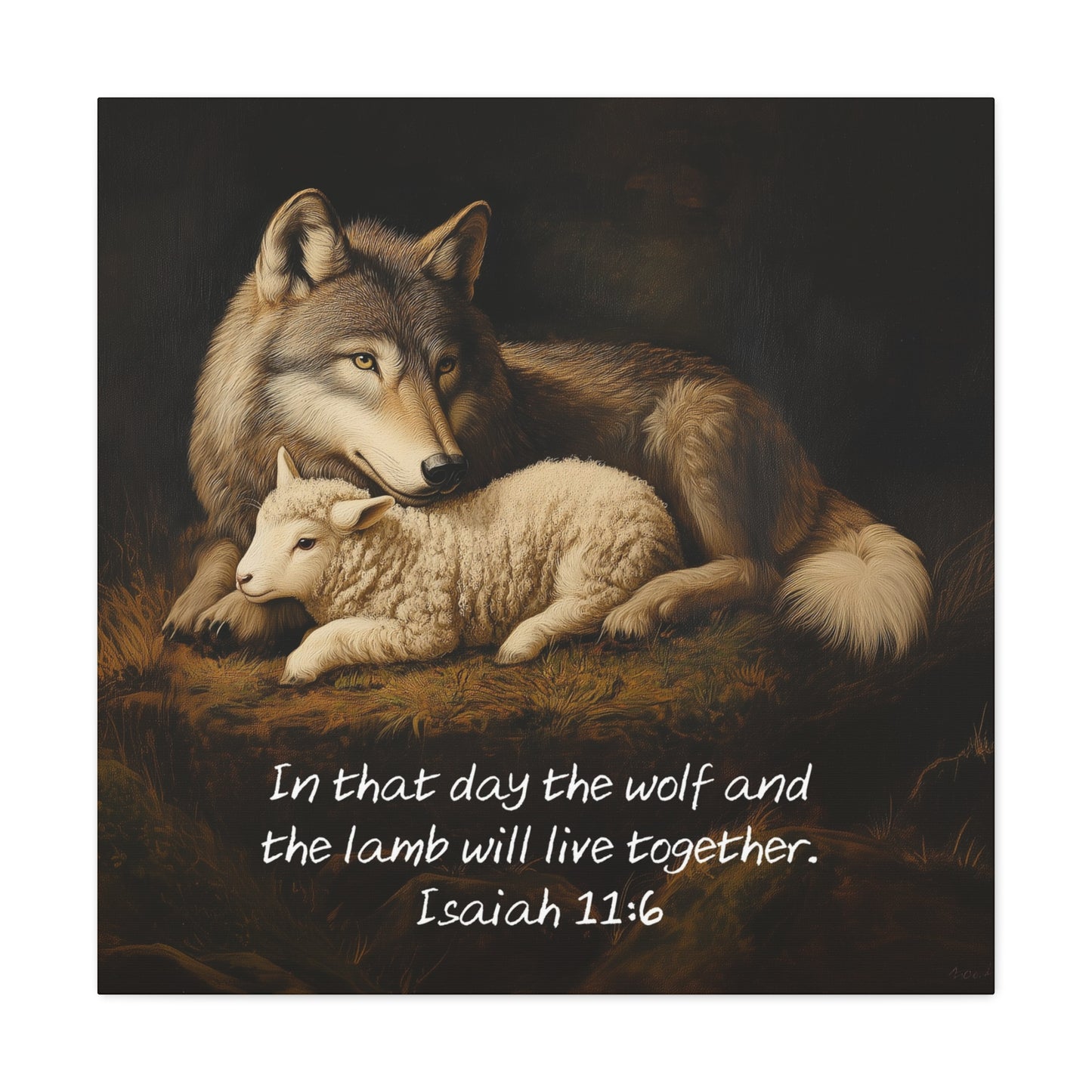 christian wall art decor wolf and lamb living together art gifts walnut frame