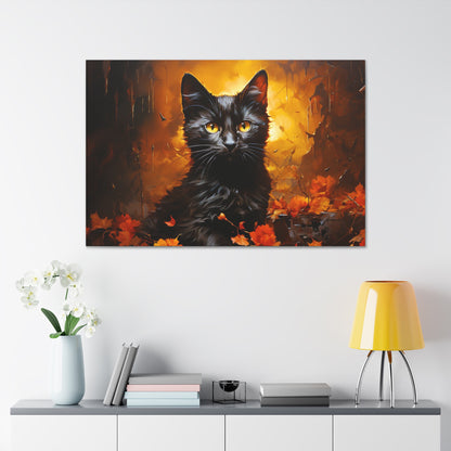 Impressionist Halloween canvas prints fall leaves black cats