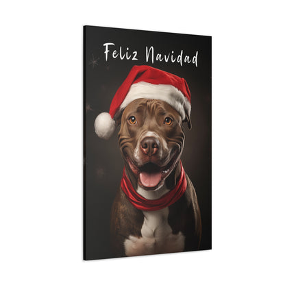 Feliz Navidad Pit Bulls wearing Santa hat canvas print