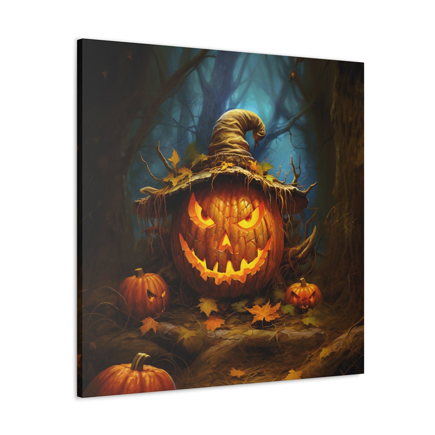 Halloween jack-o-lantern in witch’s hat decor indoor