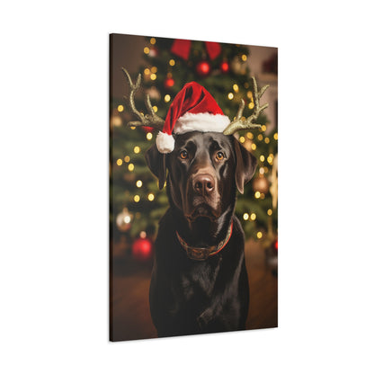 Chocolate Labs wearing Santa hat canvas print