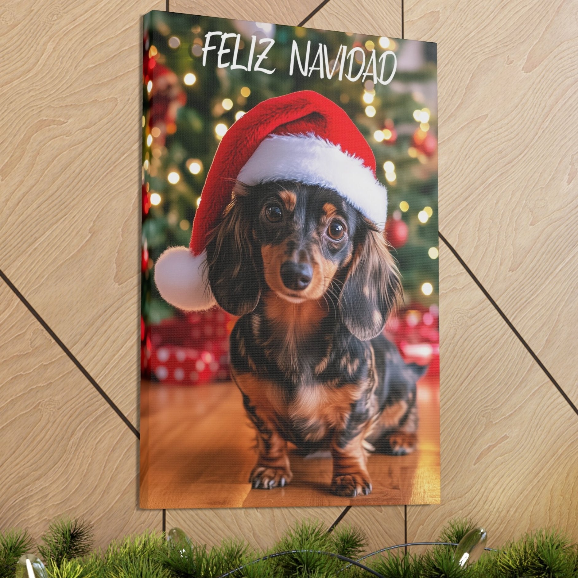 Christmas Dapple Dachshund Feliz Navidad wall decor