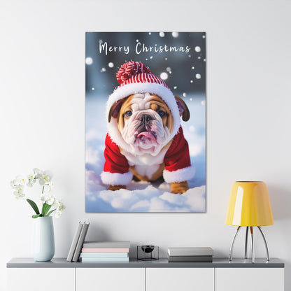 Cute Bulldog wearing Santa hat
