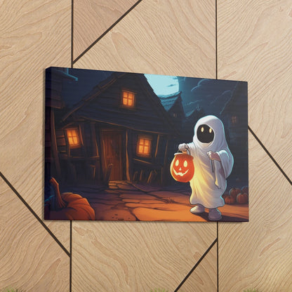 Spooky Ghost Trick-Or-Treater Canvas Print Halloween Wall Decor Art Gifts