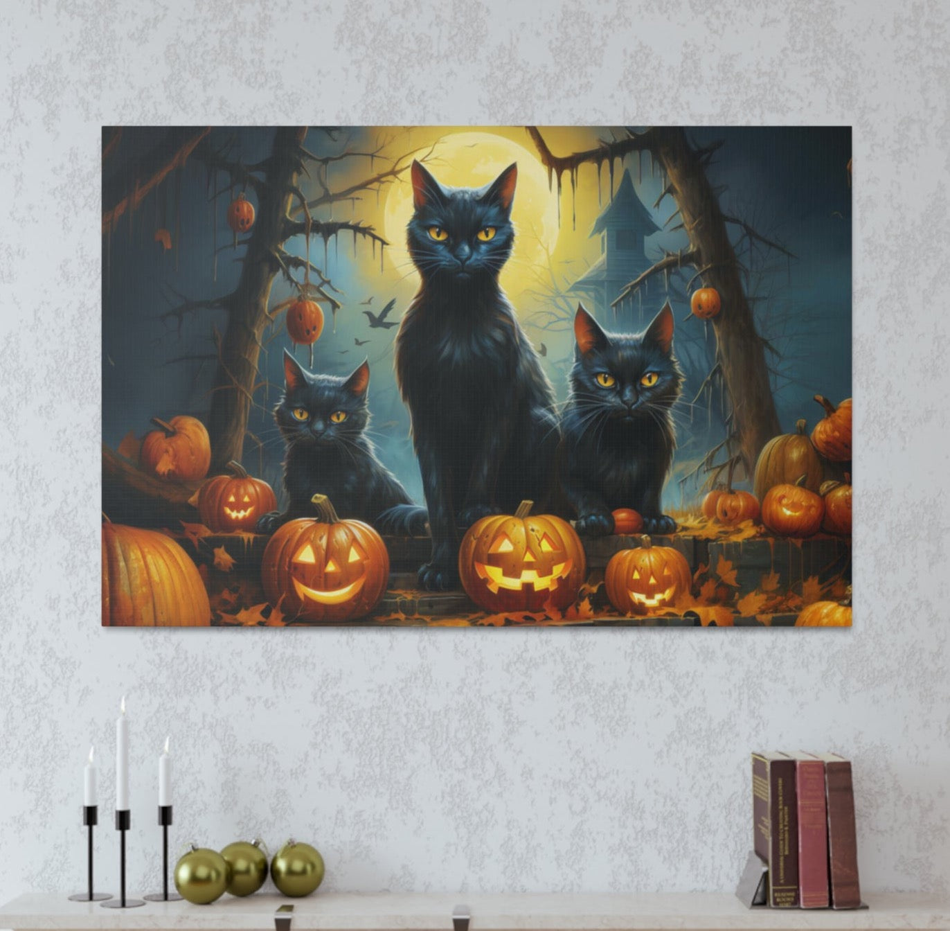 Halloween cute cartoon black cats poster art