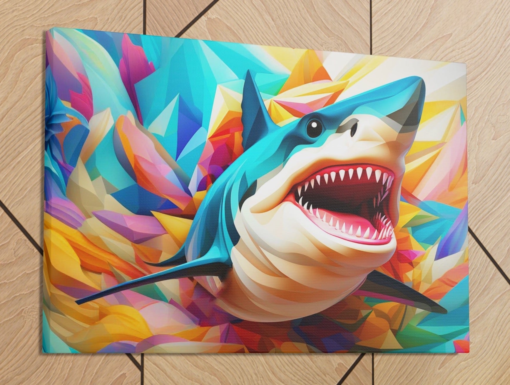vibrant shark wall art